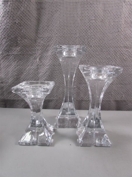 3 - 24% LEAD CRYSTAL CANDLE HOLDERS