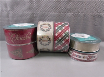 NEW - 6 ROLLS WIRED EDGE CHRISTMAS RIBBON 1.5" & 2.5"