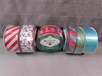 NEW - 6 ROLLS WIRED EDGE CHRISTMAS RIBBON 1.5" & 2.5"