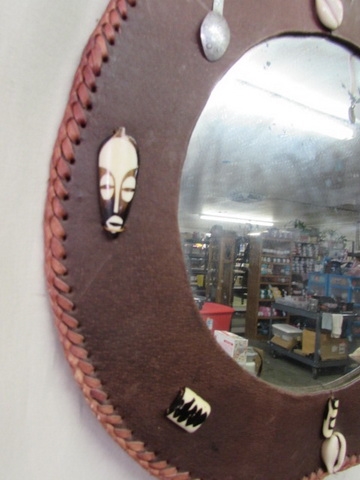 LEATHER FRAMED AFRICAN WALL MIRROR