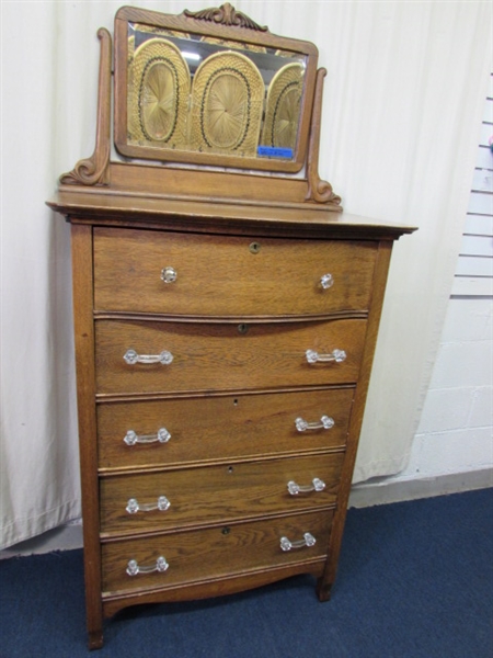 ANTIQUE OAK HIGHBOY DRESSER