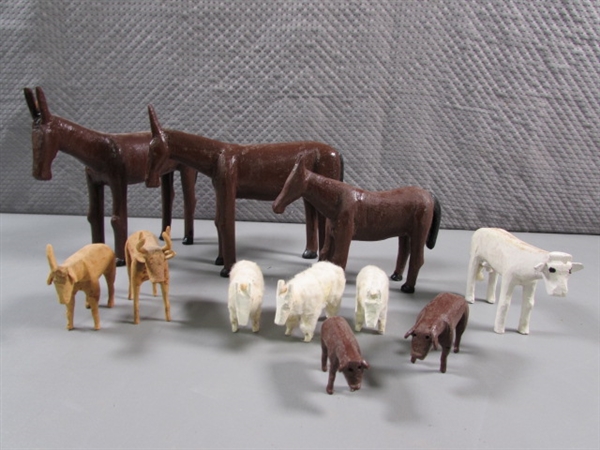 CARVED WOODEN FARM ANIMALS
