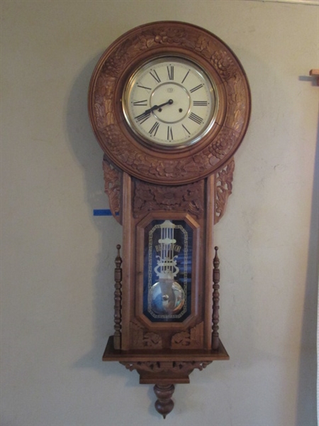 LARGE ORNATE REGULATOR WALL CLOCK