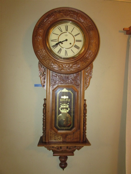 LARGE ORNATE REGULATOR WALL CLOCK