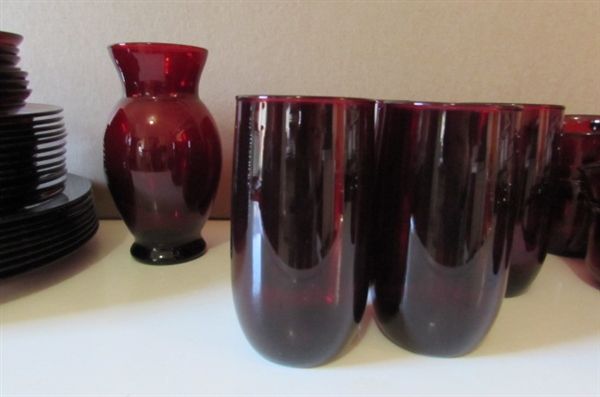 RUBY RED GLASS DINNER WARE