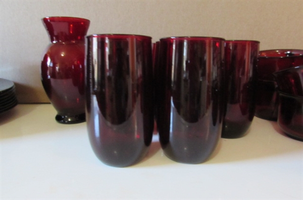 RUBY RED GLASS DINNER WARE