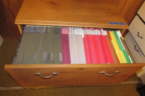 WOODEN LATERAL FILE CABINET W/FILE FOLDERS