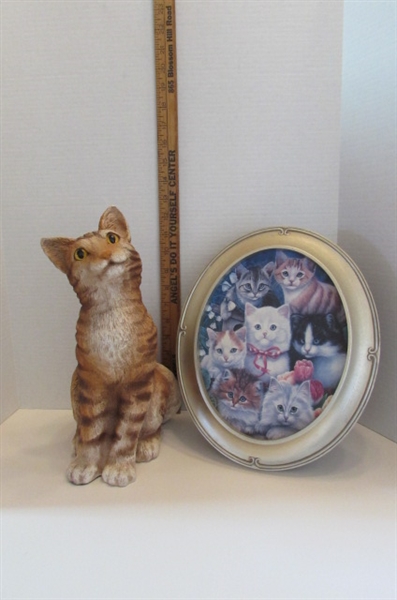LIFE SIZE CAT FIGURINE AND PLATE
