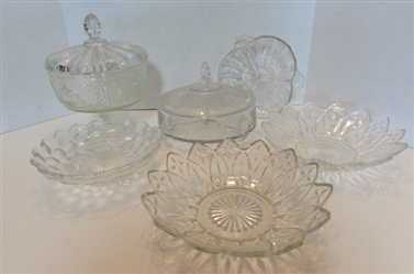 VINTAGE PRESSED GLASS CANDY AND DESSERT PLATES