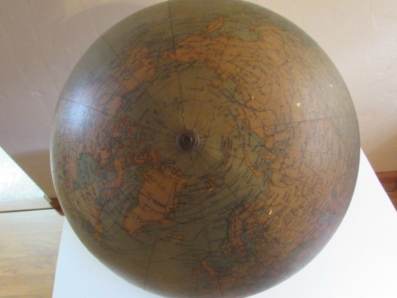 WORLD GLOBE, WOOD TABLE AND BELL