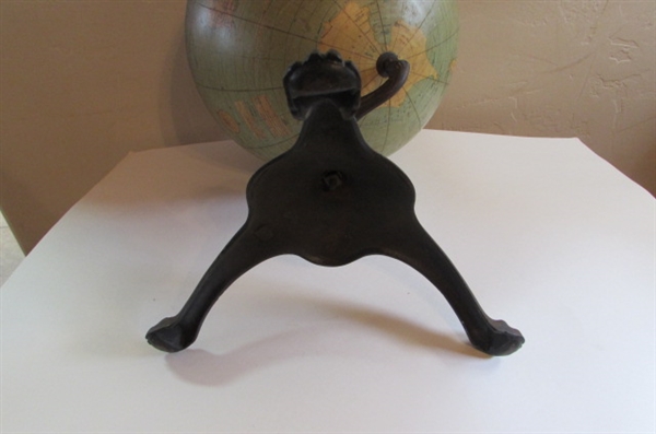 WORLD GLOBE, WOOD TABLE AND BELL