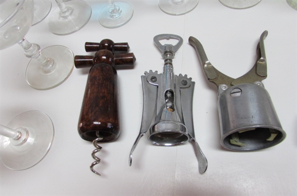 WINE & CORDIAL GLASSES WITH WINE OPENERS