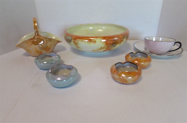 VINTAGE OPALESCENT BOWLS AND TEA CUP