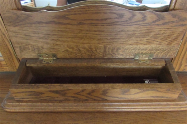 OAK DRESSER WITH MIRROR AND BUILT IN JEWELRY BOX