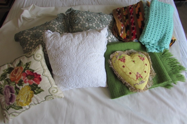 THROW PILLOWS AND CROCHETED BLANKETS