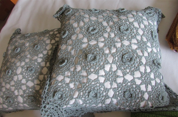 THROW PILLOWS AND CROCHETED BLANKETS