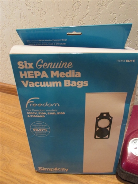 SIMPLICITY FREEDOM HEPA-FILTER VACUUM AND BAGS