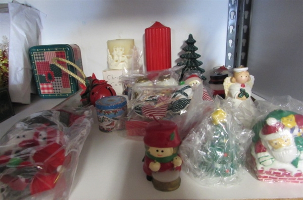 HOLIDAY WAX CANDLES, ORNAMENTS AND DECOR