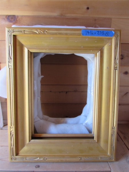 5 GOLD ART FRAMES OF SAME STYLE , 2 DIFFERENT SIZES