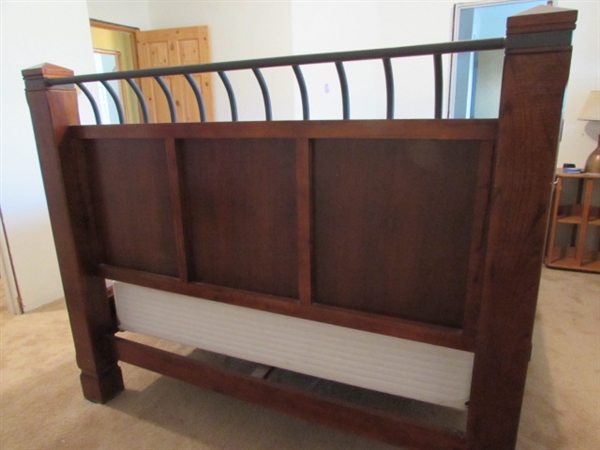 SIMMONS DEEP SLEEP PILLOW TOP MATTRESS AND BOX SPRING WITH QUEEN SIZE HEADBOARD AND FRAME.