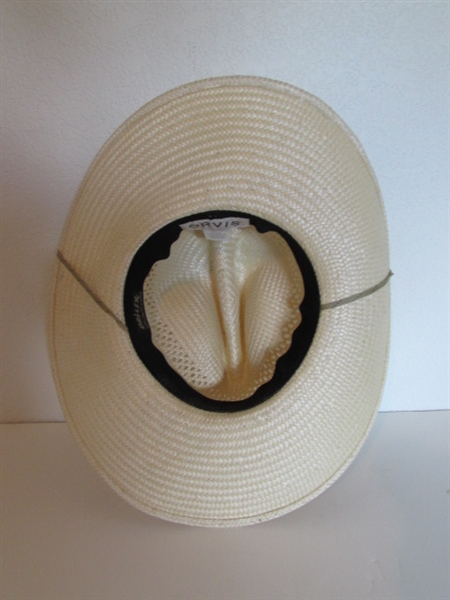 MEN'S ORVIS STRAW HAT, NEW MERINO WOOL SOCKS, CARHARTT SUSPENDERS, LEATHER BELTS AND WOODEN HANGERS