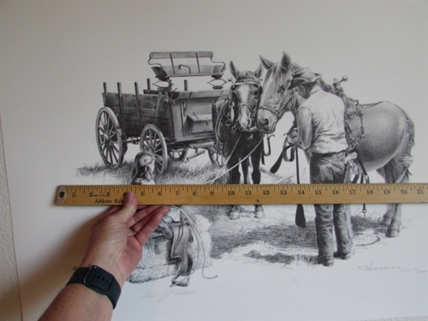 STEPHEN HUBBELL SIGNED & NUMBERED PRINT - WAGON, COWBOY & CHILD