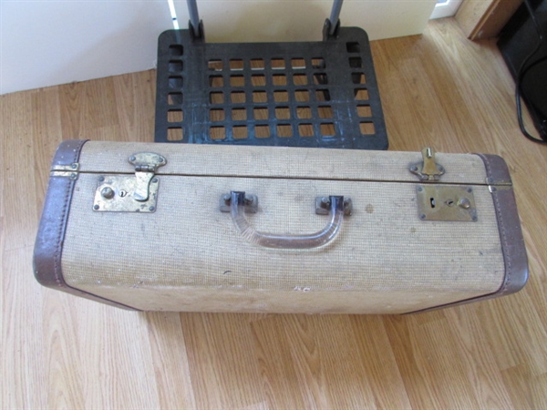 VINTAGE SUITCASE, LUGGAGE CART AND CASE