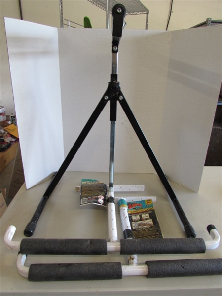 ROLLER STAND AND 2 OVERHEAD STORAGE HANGERS