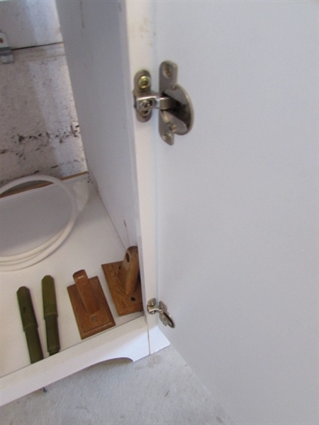 WHITE VANITY, SINK AND MIRROR CABINET