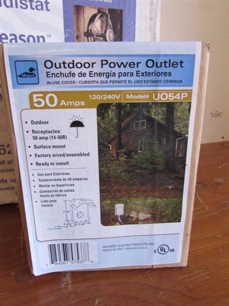 ATTIC FAN AND OUTDOOR POWER OUTLET.