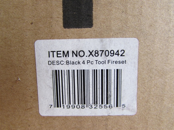 4 PIECE MINI FIREPLACE TOOL SET AND WOOD RACK