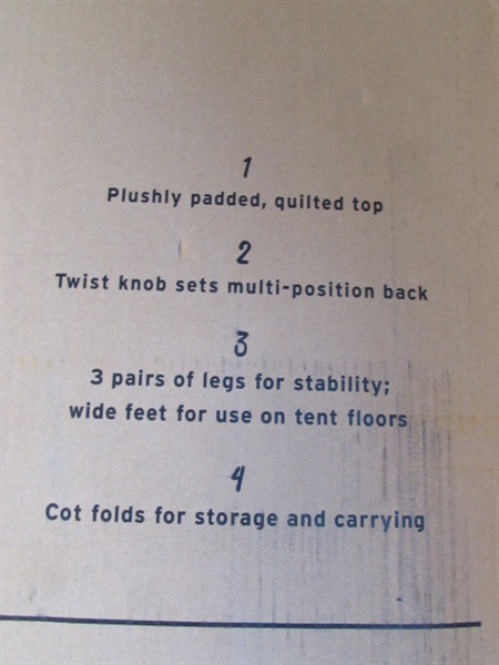 KINGDOM COT 3 AND FOLDING CAMP TABLE IN BAG
