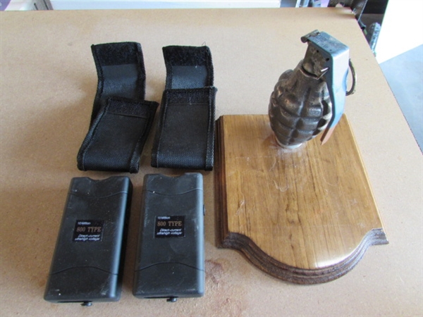 2 STUN GUNS AND GRENADE WALL HOOK