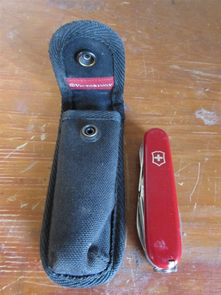 CAMPERS SUPPLIES- SHOVEL, AXE, BINOCULARS, SWISS ARMY KNIFE AND LIGHT