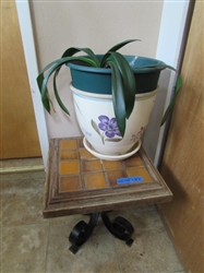 WROUGHT IRON AND TILE PLANT STAND WITH PLANTER
