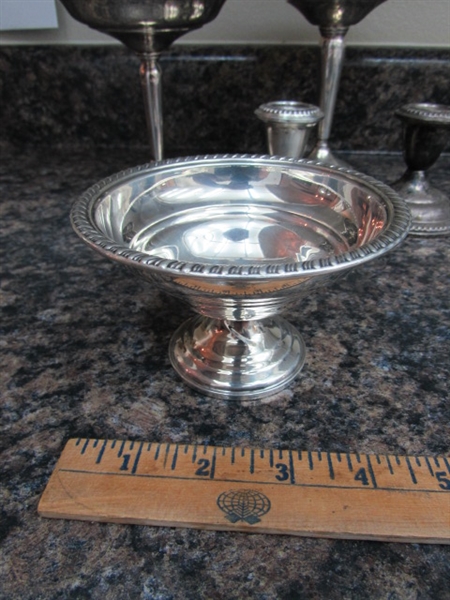 WEIGHTED STERLING SILVER CANDY DISHES AND CANDLE STICKS
