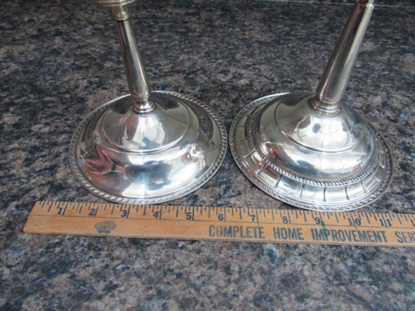 WEIGHTED STERLING SILVER CANDY DISHES AND CANDLE STICKS