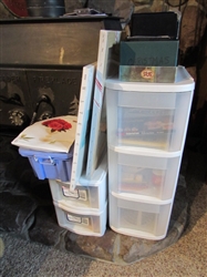 PLASTIC ORGANIZERS WITH ARTS & CRAFTS SUPPLIES