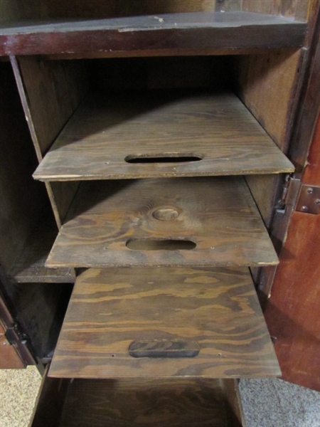 VINTAGE WOODEN CABINET WITH 2 DRAWERS AND SHELVES