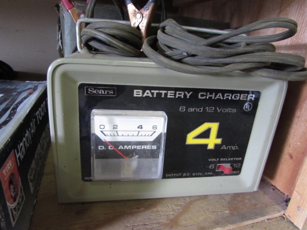 BATTERY CHARGER, TIRE IRONS & MORE