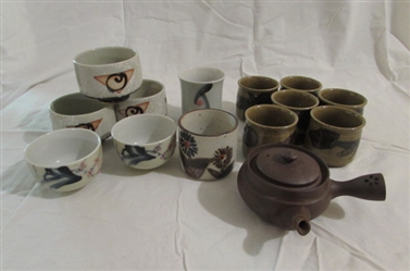 ORIENTAL TEA CUPS & POT