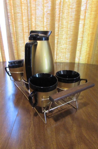 VINTAGE THERMO-SERV COFFEE SET WITH METAL CARRIER