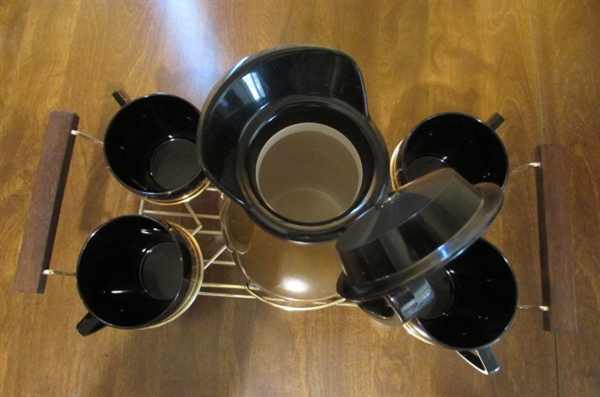 VINTAGE THERMO-SERV COFFEE SET WITH METAL CARRIER