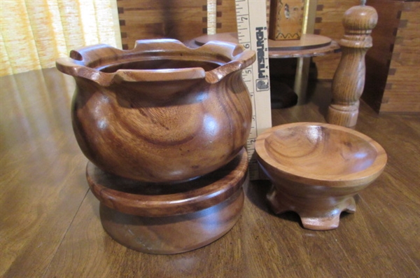 WOODEN CANISTERS, CAKE STAND AND MORE