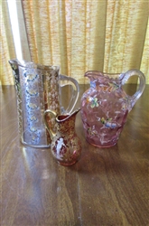 3 VINTAGE HAND PAINTED PITCHERS