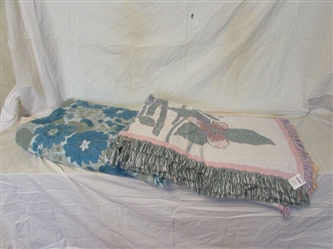 VINTAGE TAPESTRY BEDSPREAD & NEW WOVEN "IRIS" THROW