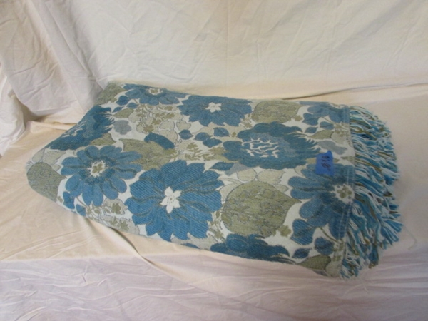 VINTAGE TAPESTRY BEDSPREAD & NEW WOVEN IRIS THROW