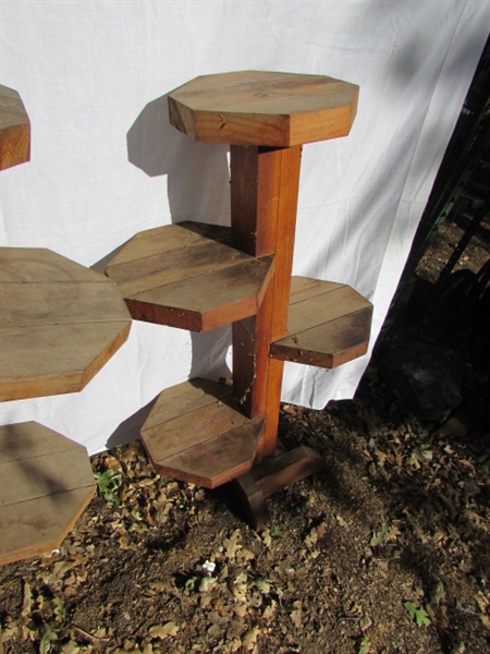4 MATCHING HEAVY DUTY PLANT STANDS - WOOD