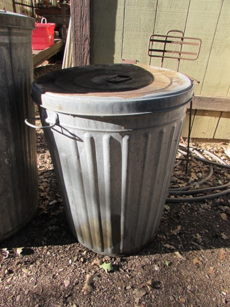 3 METAL TRASH CANS & RECYCLABLES