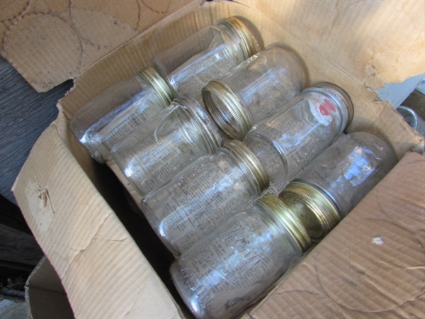 OVER A DOZEN BOXES OF CANNING JARS, JUGS & BOTTLES - ALL GLASS
